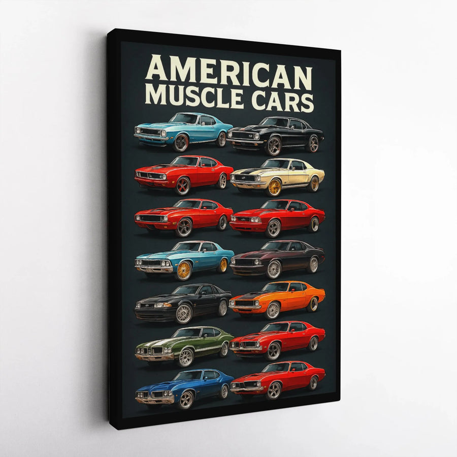 American Muscle Cars Wall Art | Vintage Classic Car Chart Poster | Gallery Wrapped Canvas | Gift for Car Enthusiast, Garage Decor