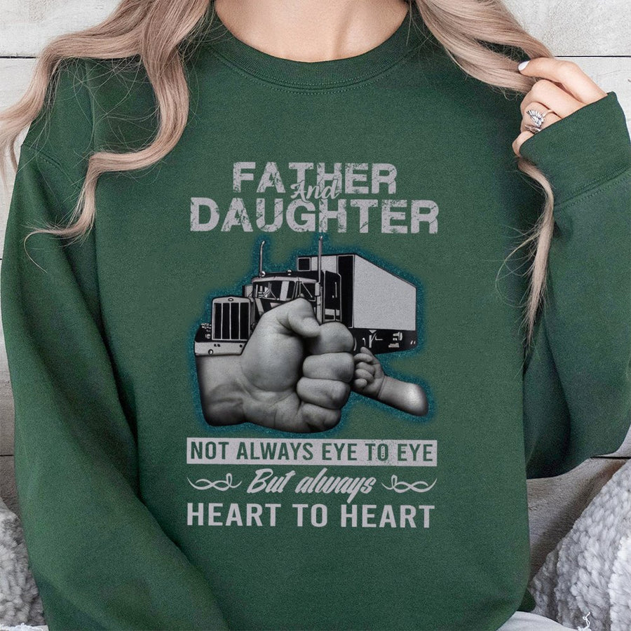 Father Daughter Trucker Sweatshirt | Heart To Heart Fist Bump Graphic | Premium Cotton Blend Crewneck | Meaningful Gift For Truck Driver Dad