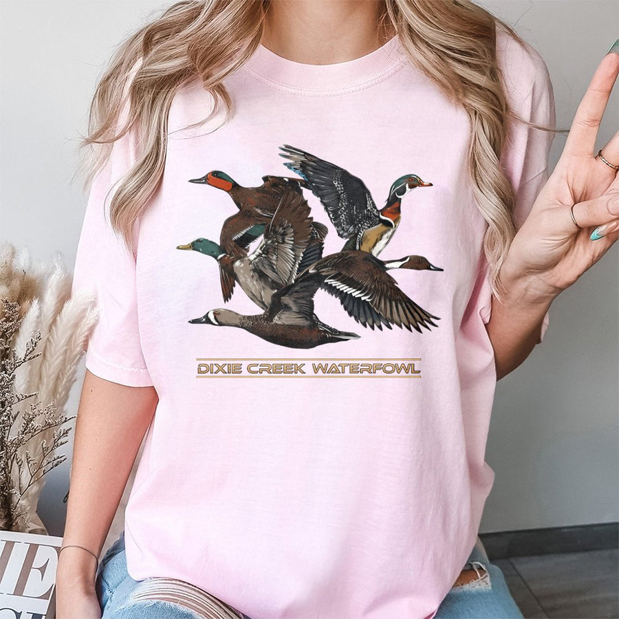 Dixie Creek Waterfowl Duck Hunting T-Shirt | Vintage Style Mallard Bird Graphic | Premium 100% Cotton Soft Apparel | Nature Lover Gift for Outdoorsmen