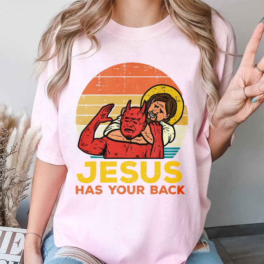 Jesus Has Your Back T-Shirt | Retro Jiu Jitsu Graphic Tee | 100% Cotton Premium Quality | Religious Christian Gift For Men And Women