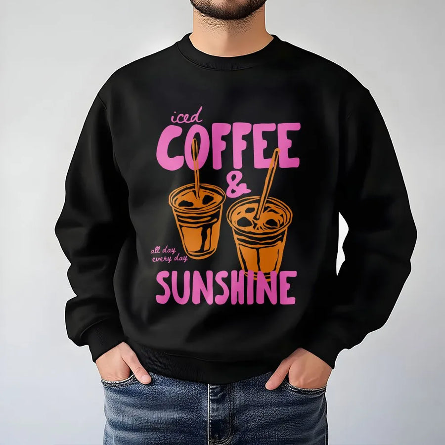 Iced Coffee and Sunshine Sweatshirt | Summer Vibes Graphic Tee | Soft Cotton Shirt | Unique Gift for Coffee Lovers