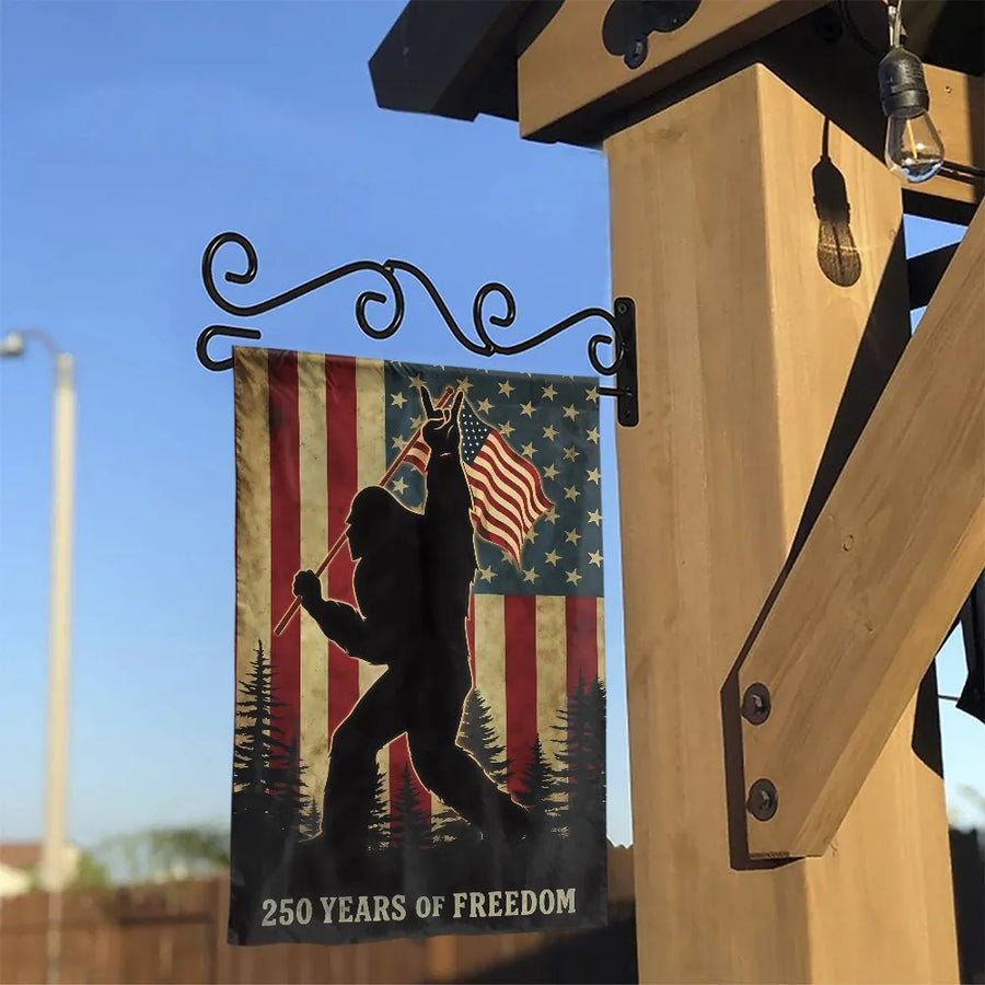Patriotic Bigfoot Garden Flag | Sasquatch US Flag Silhouette | Double-Sided Weatherproof Banner | Funny Patriotic Yard Decor Gift for Believers