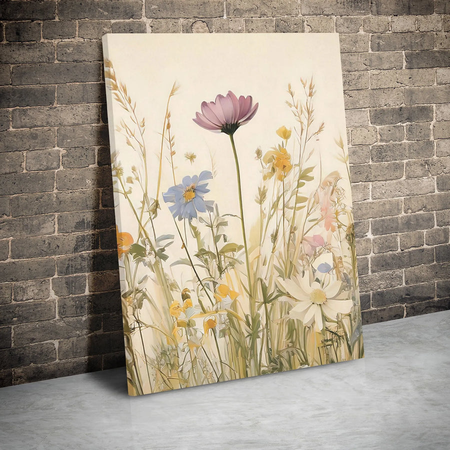 Wildflower Meadow Canvas Wall Art | Soft Pastel Floral Botanical Painting | Premium Gallery Wrap Decor | Ready to Hang Gift for Home