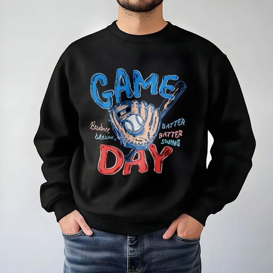 Game Day Baseball Sweatshirt | Doodle Sketch Graphic Pullover | Soft Cotton Blend | Gift for Sports Mom Fan