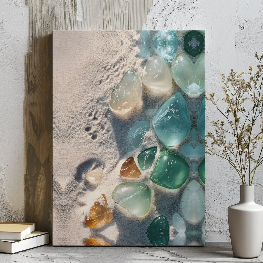 Sea Glass Wall Art | Coastal Beach Paw Print Canvas | Premium Gallery Wrapped Decor | Gift for Dog Lovers & Beach House Enthusiasts