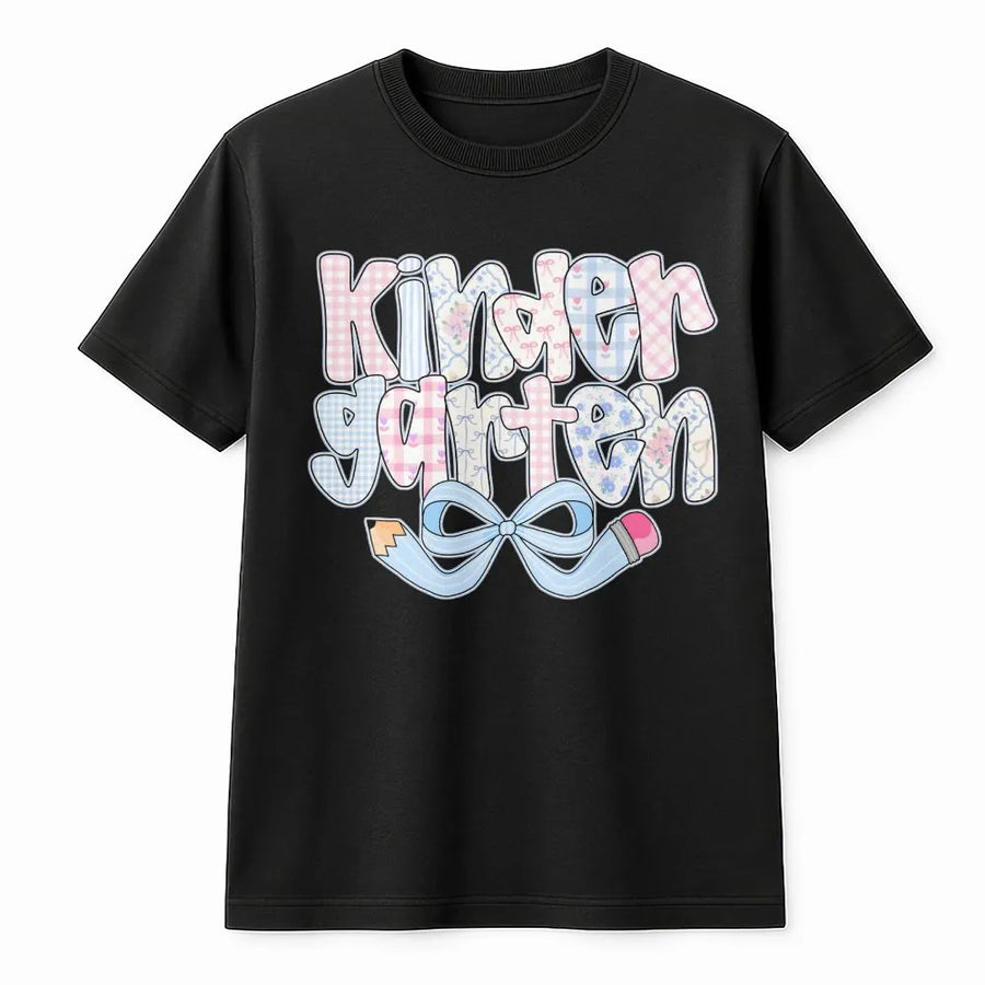 Kindergarten Teacher T-Shirt | Coquette Pencil Bow Graphic | Premium Cotton Blend | Gift for New Teacher Back to School Outfit