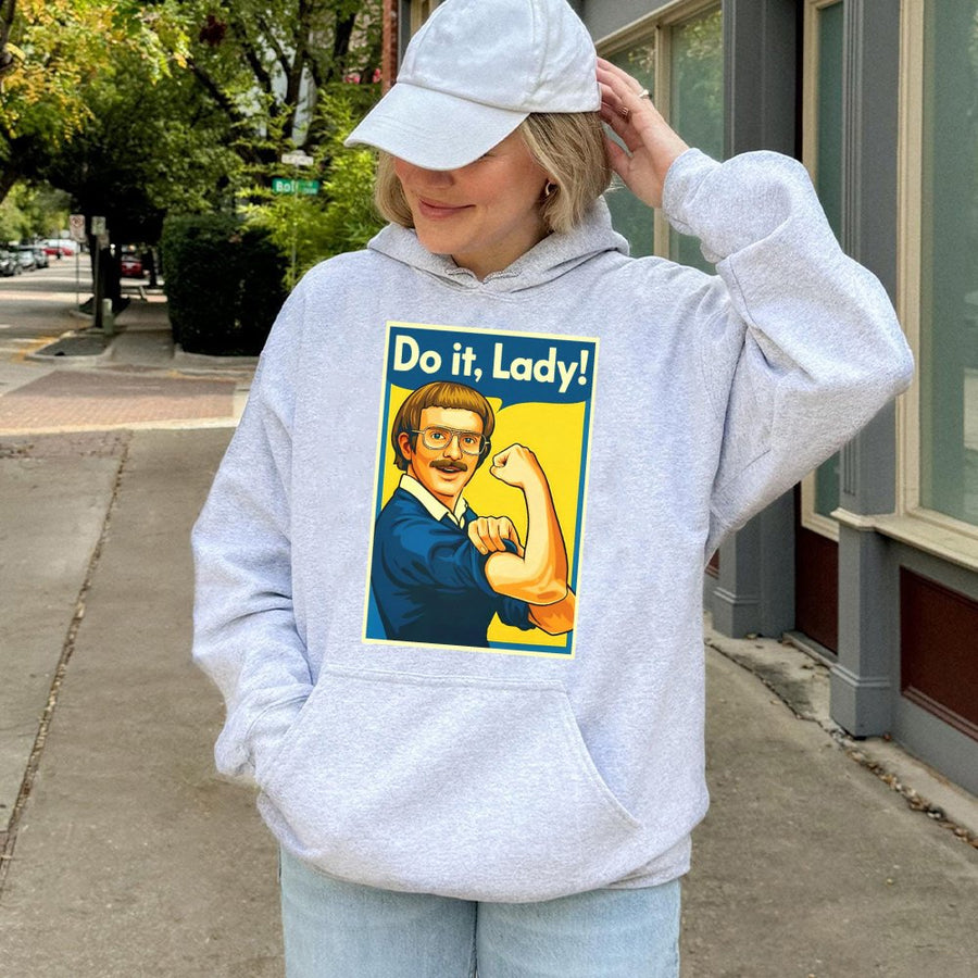 Do It Lady Hoodie | Funny Retro Meme Graphic Sweatshirt | Premium Cotton-Blend Apparel | Hilarious Gag Gift for Men and Women