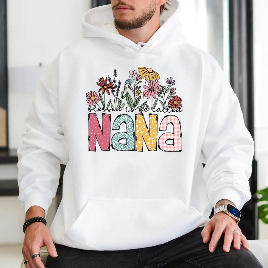 Blessed Nana Hoodie | Floral Wildflower Graphic Tee | Soft Cotton Grandma Shirt | Mother's Day Gift for New Grandmother