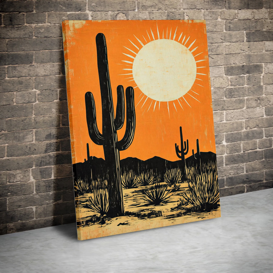 Saguaro Cactus Desert Wall Art | Mid Century Modern Sunset Print | Premium 1.25-Inch Gallery Canvas | Southwestern Home Decor Gift