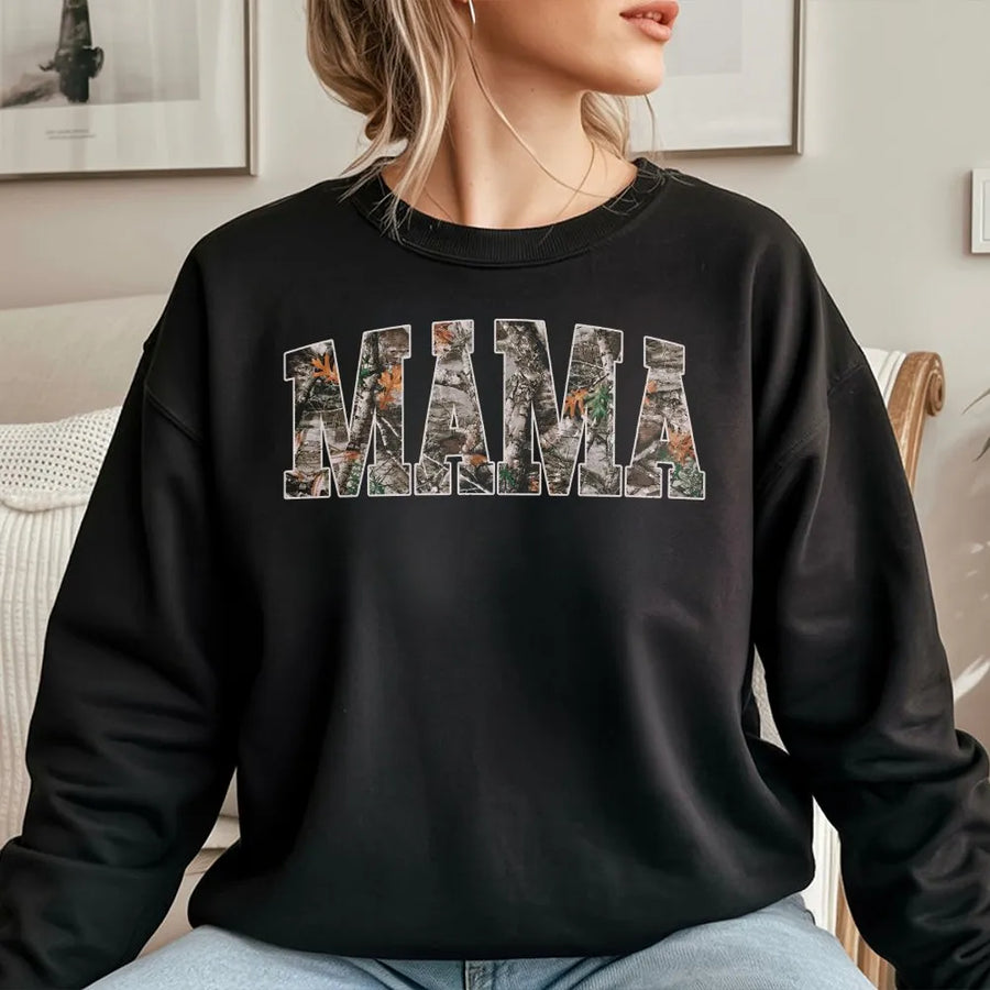 Mama Camo Sweatshirt | Hunting Woodland Graphic Sweatshirt | Cozy Cotton-Poly Blend | Gift for Outdoor Mom