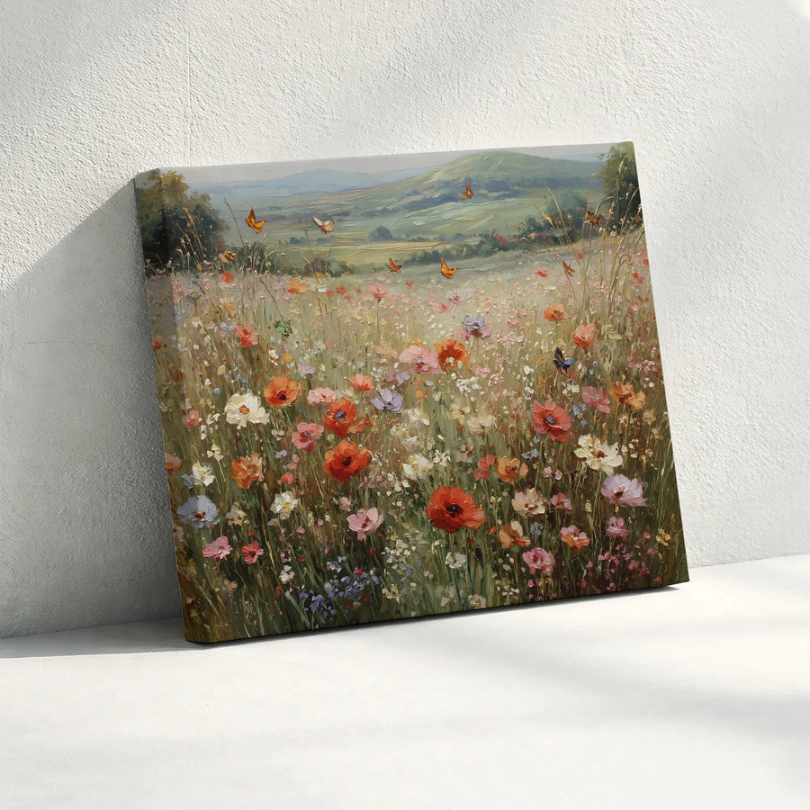 Wildflower Meadow Canvas Wall Art | Textured Floral Landscape Print | Premium Gallery Quality Canvas | Farmhouse Living Room Decor Gift