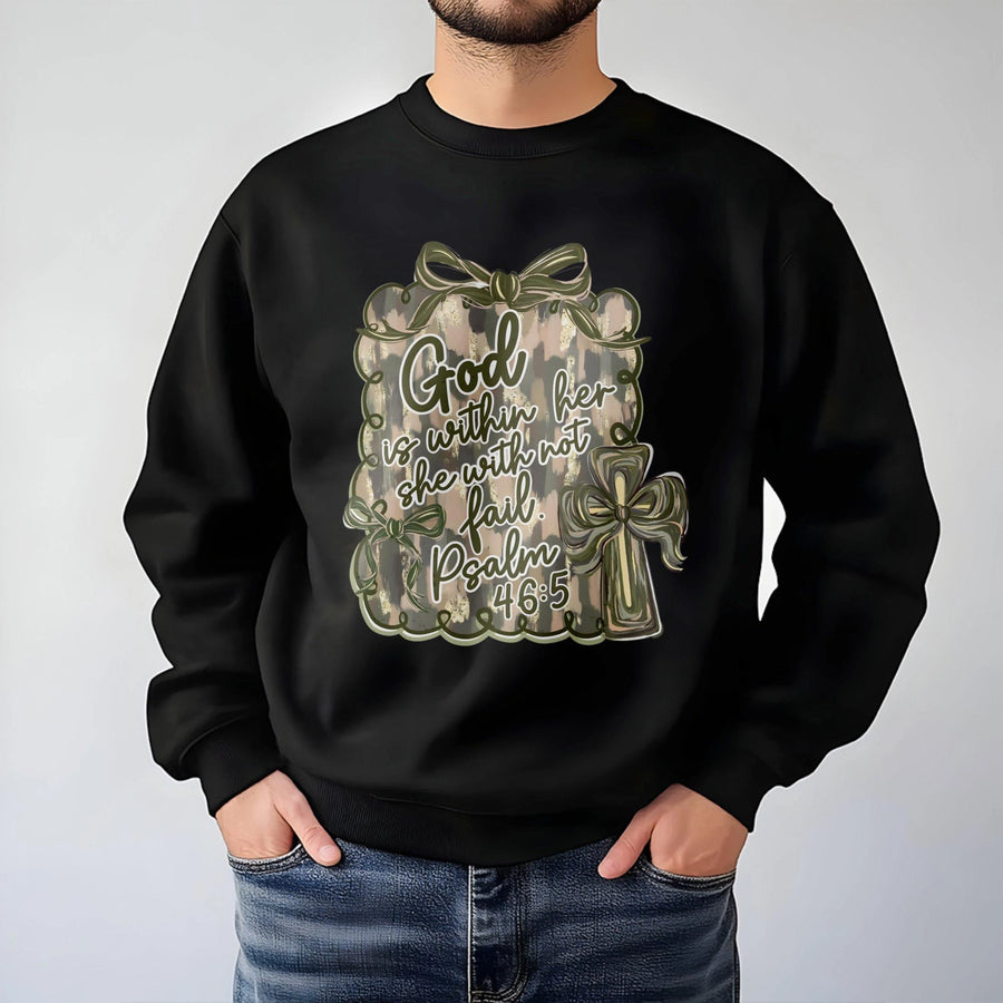 God Is Within Her Sweatshirt | Psalm 46:5 Bible Verse Graphic | Premium Cotton Blend Crewneck | Christian Gift for Women Religious Apparel