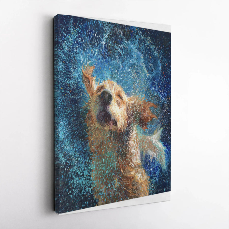 Golden Retriever Canvas Print | Painterly Dog Shaking Water Art | Premium 1.25" Gallery-Wrap | Collector's Gift for Dog Lovers