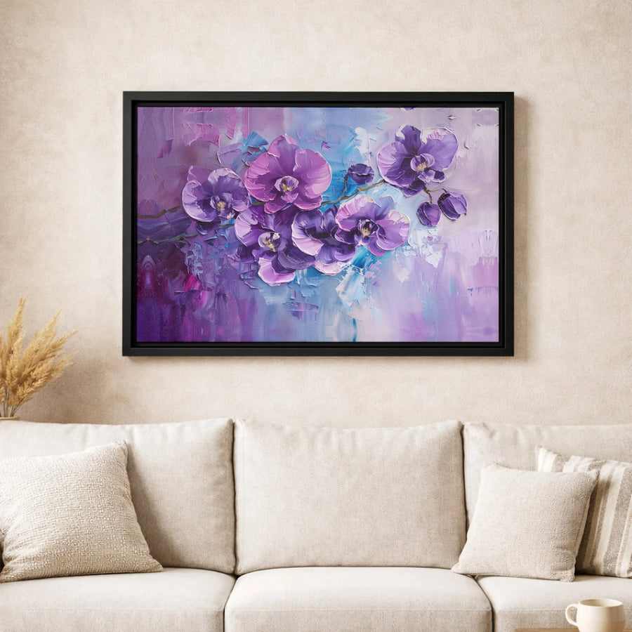 Purple Orchid Canvas Wall Art | Abstract Floral Oil Painting Texture | Gallery Wrapped 1.25 Inch Profile | Modern Home & Office Decor Gift