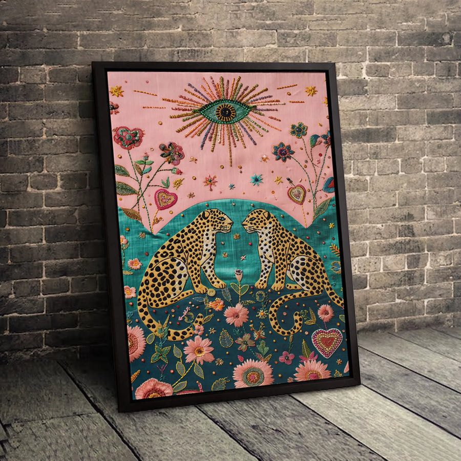 Leopard Wall Art | Bohemian Botanical Floral Canvas Print | Gallery Quality 1.25-Inch Profile | Spiritual All-Seeing Eye Home Decor