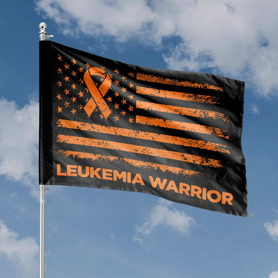 Leukemia Warrior House Flag | Distressed American Flag Orange Ribbon | Premium Fade-Resistant Polyester | Cancer Awareness Outdoor Decor Gift