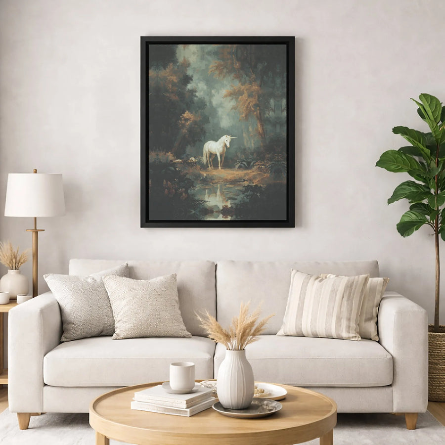 Enchanted Forest Unicorn Canvas Art | Mystical White Fantasy Wall Decor | 1.25-Inch Gallery Wrap Print | Magical Home Gift for Fantasy Lovers