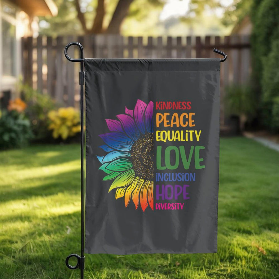 Rainbow Sunflower Garden Flag | Kindness Peace Love Equality Decor | Premium Polyester Weather-Resistant Banner | Inclusion Pride Yard Sign