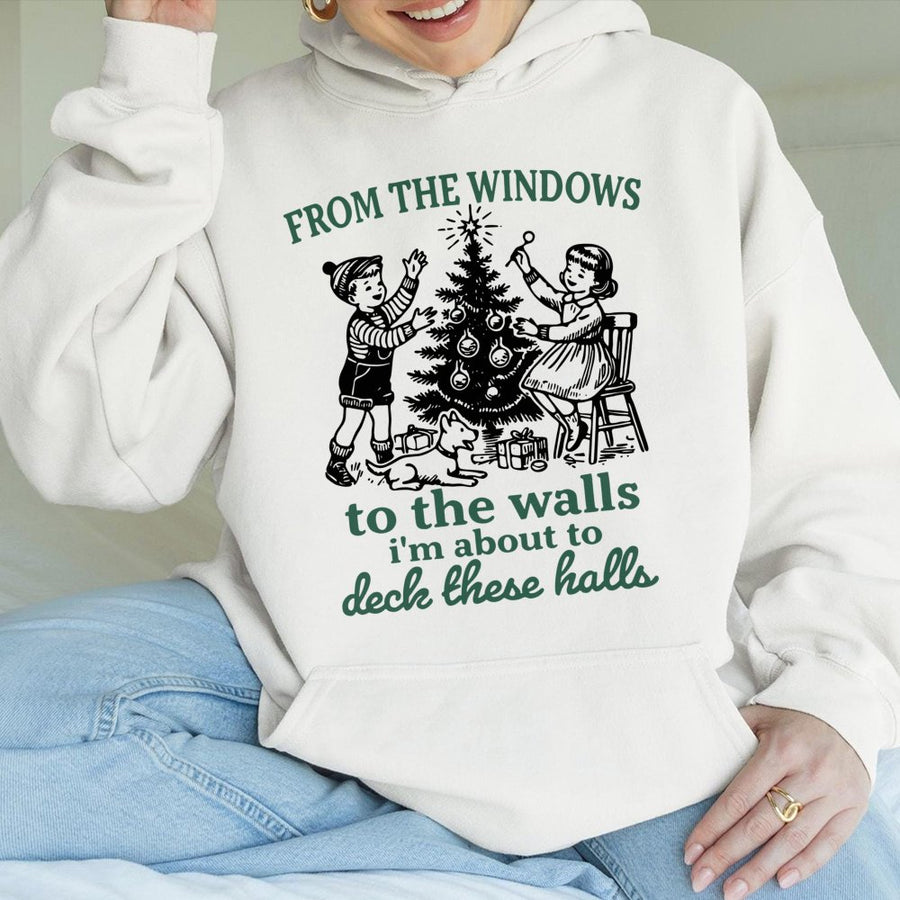 Deck The Halls Hoodie | Funny Christmas Song Lyrics Graphic | Premium Cotton Blend Sweatshirt | Holiday Party Gift For Her