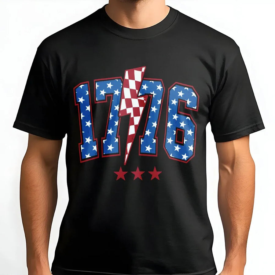 Vintage 1776 T-Shirt | Patriotic USA Flag Lightning Bolt Graphic | Premium Cotton-Blend Sweatshirt | 4th of July Gift for Men Women