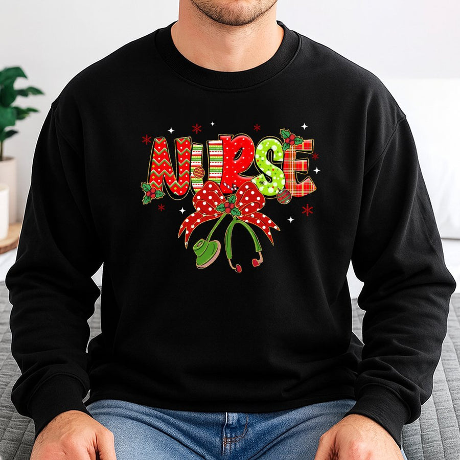 Christmas Nurse Sweatshirt | Plaid Stethoscope Holiday Design | Premium Cotton Blend | Funny Nurse Gift for Her Nursing School Graduation