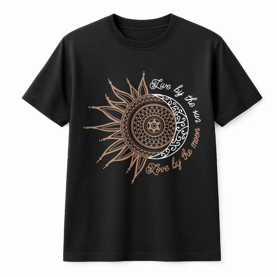 Sun and Moon Graphic T-Shirt | Celestial Boho Mandala Art | Premium Soft Cotton | Spiritual Gift for Her, Witchy Aesthetic Clothing