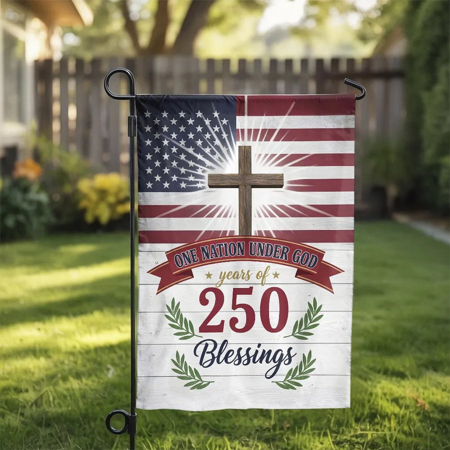 Patriotic Christian Garden Flag | 250th Anniversary USA Cross Design | Double Sided Weather Resistant | One Nation Under God Yard Decor Gift