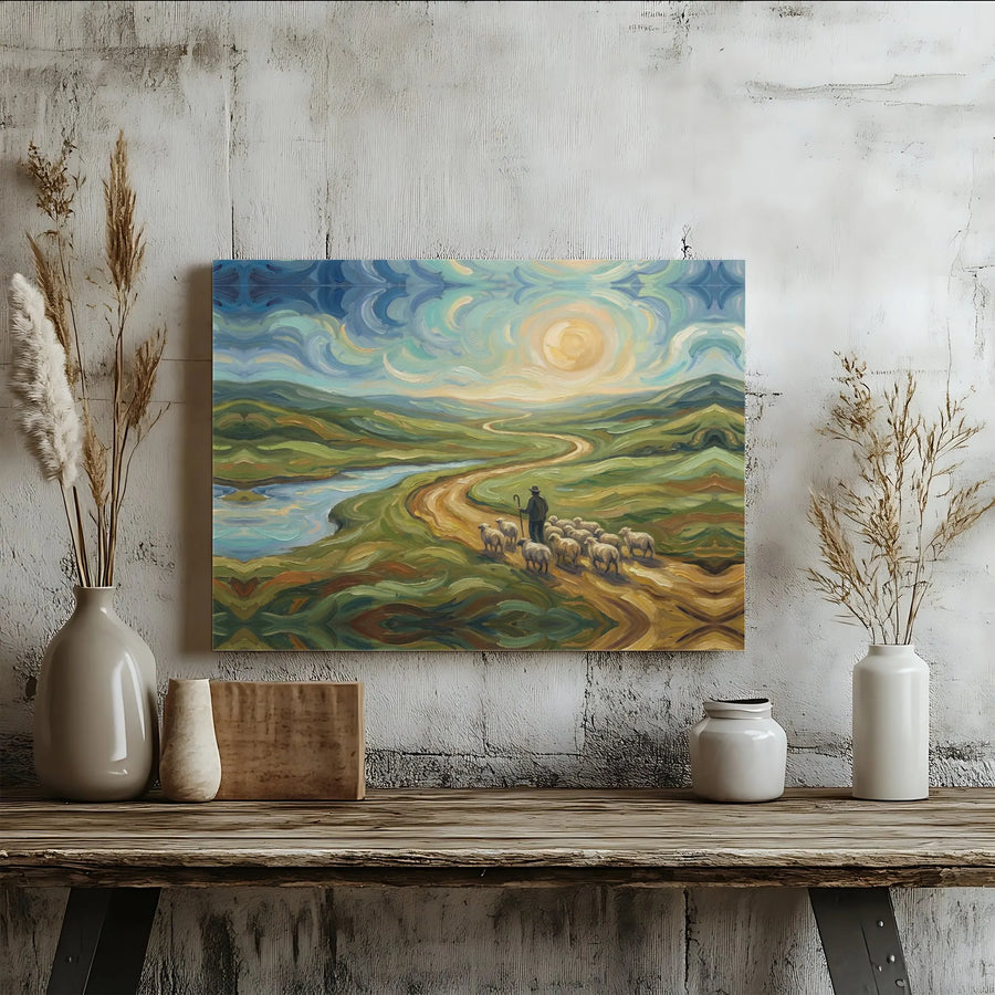 Shepherd With Flock Canvas Print | Impressionist Landscape Wall Art | Gallery Wrapped Premium Decor | Gift for Farmhouse Home Office