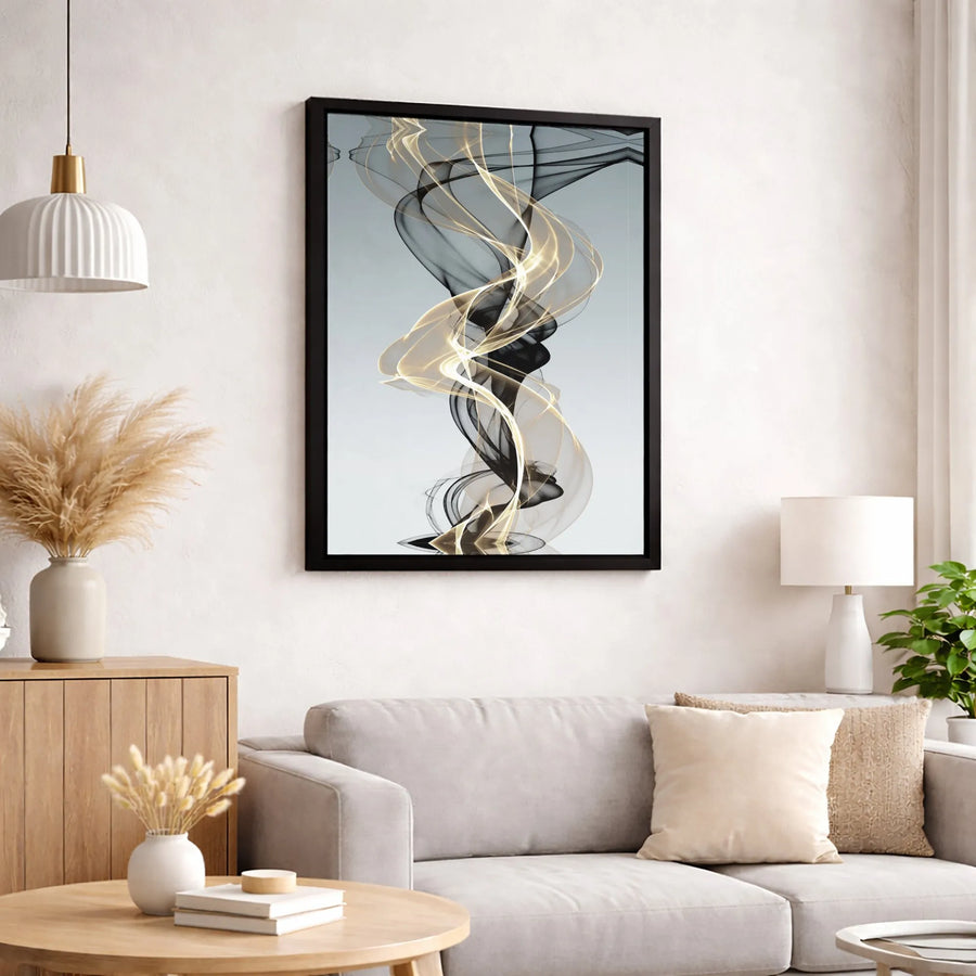 Abstract Black and Gold Smoke Canvas Art | Modern Swirling Lines Wall Decor | Premium 1.25-inch Thick Gallery Wrap | Elegant Living Room Gift