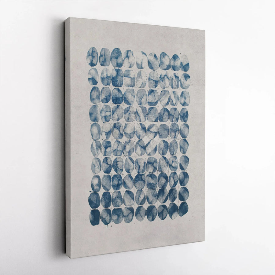 Abstract Geometric Canvas Wall Art | Indigo Blue Circle Block Print | Premium Gallery Wrap Canvas | Modern Minimalist Home Decor Gift