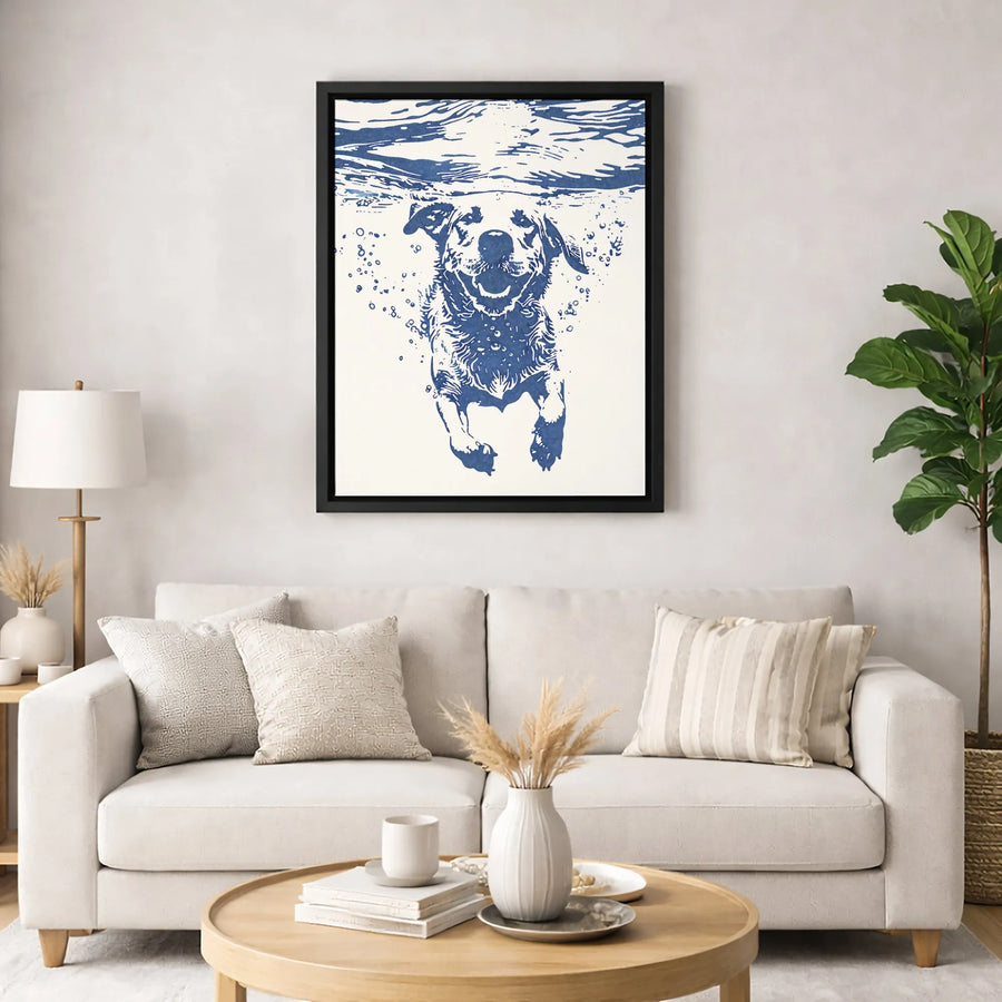 Dog Swimming Canvas Art | Underwater Labrador Illustration | Gallery Quality Framed Wall Decor | Gift for Dog Lovers & Pet Owners