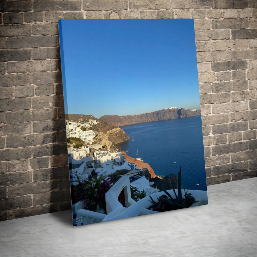 Santorini Greece Canvas Wall Art | Scenic Caldera View Seascape | Premium Gallery Wrapped Canvas | Mediterranean Home Decor Gift for Traveler
