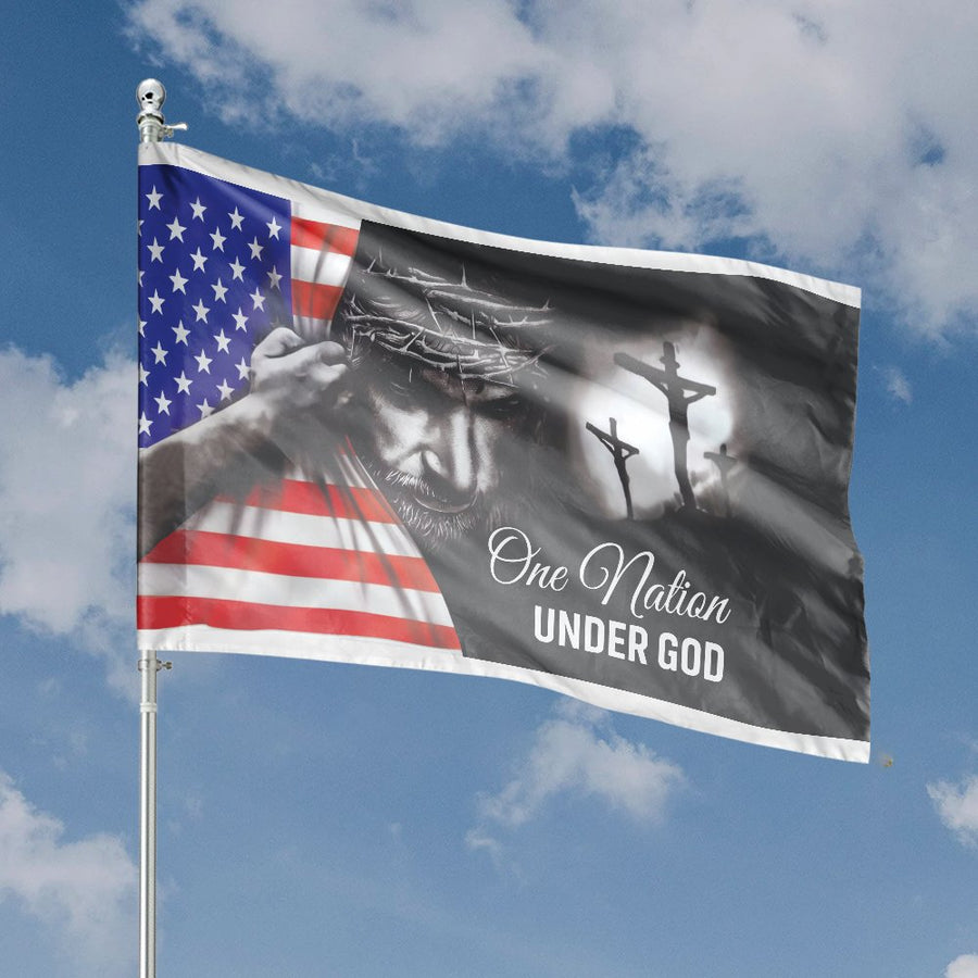 One Nation Under God House Flag | Patriotic Jesus and Crosses Garden Banner | Premium Weather-Resistant Polyester | Faith-Based Home Decor Gift