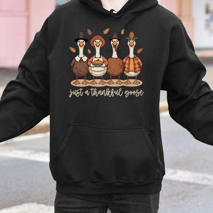 Thankful Goose Hoodie | Cute Thanksgiving Fall Graphic Pullover | Soft Cotton-Blend Premium Apparel | Autumn Holiday Gift For Her