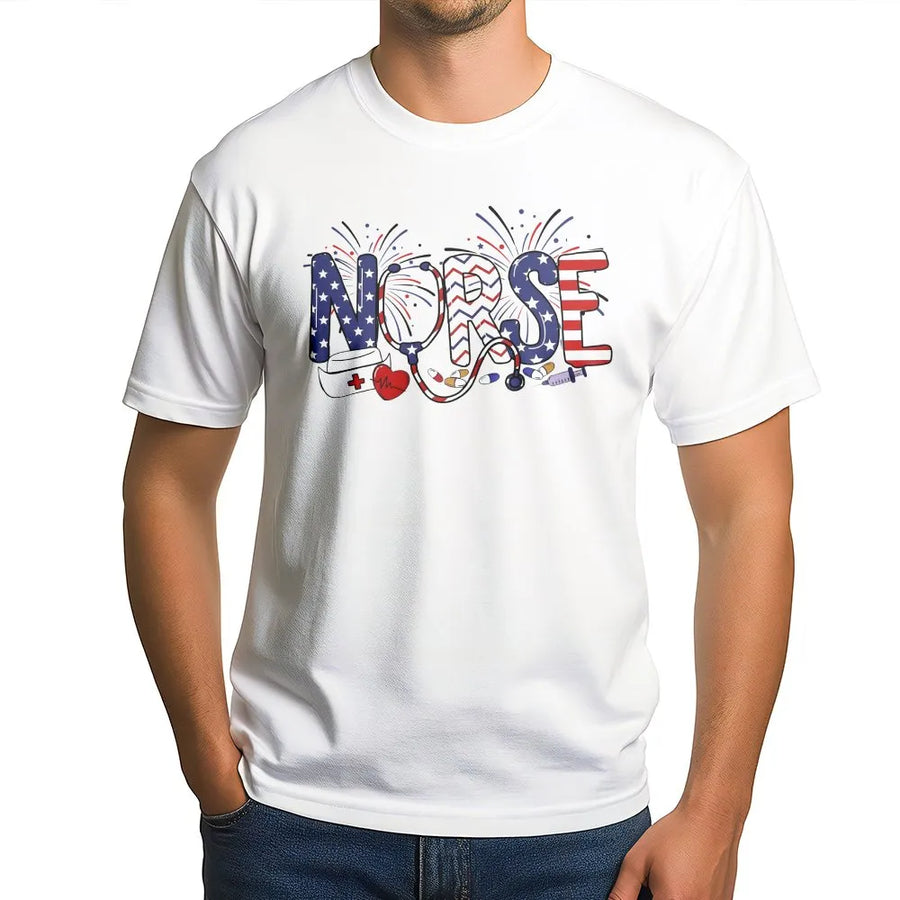 Patriotic Nurse Shirt | 4th of July American Flag Graphic Tee | Premium Soft Cotton | Independence Day Gift for RN, LPN, Medical Staff