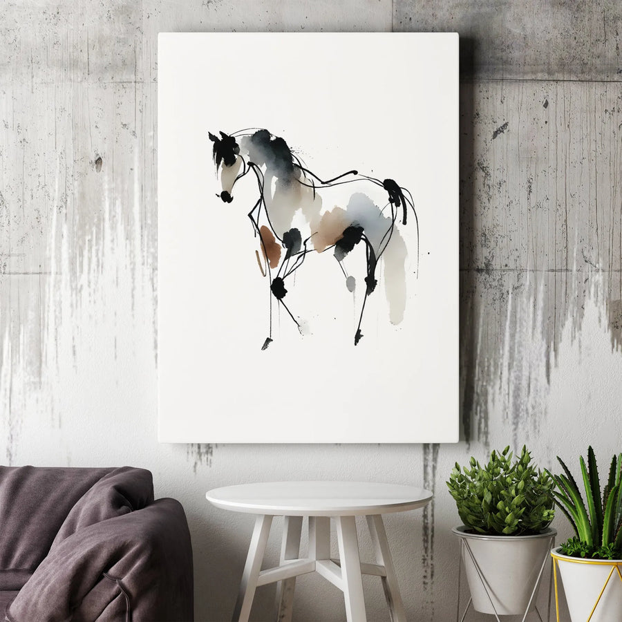 Abstract Horse Canvas Wall Art | Minimalist Ink Wash Painting Print | Premium 1.25" Thick Gallery Wrap | Modern Equestrian Home Decor Gift