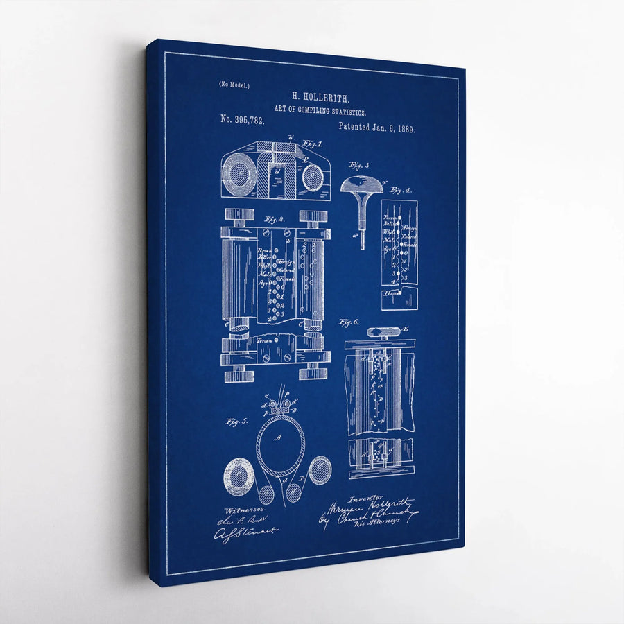Herman Hollerith Tabulator Patent Print | Historical Computer History Blueprint | Premium Gallery Wrap Canvas | Office Decor Gift For Engineers