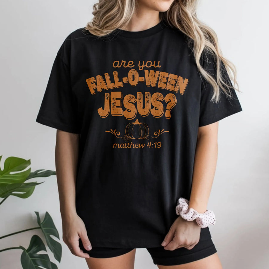 Fall-O-Ween Jesus T-Shirt | Retro Christian Halloween Graphic Tee | Premium Cotton Bible Verse Apparel | Religious Gift for Men and Women