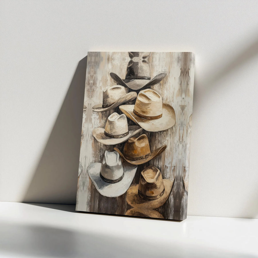 Rustic Cowboy Hat Canvas Wall Art | Impressionist Western Painting Print | Premium Gallery Wrapped Canvas | Farmhouse Decor Gift for Men