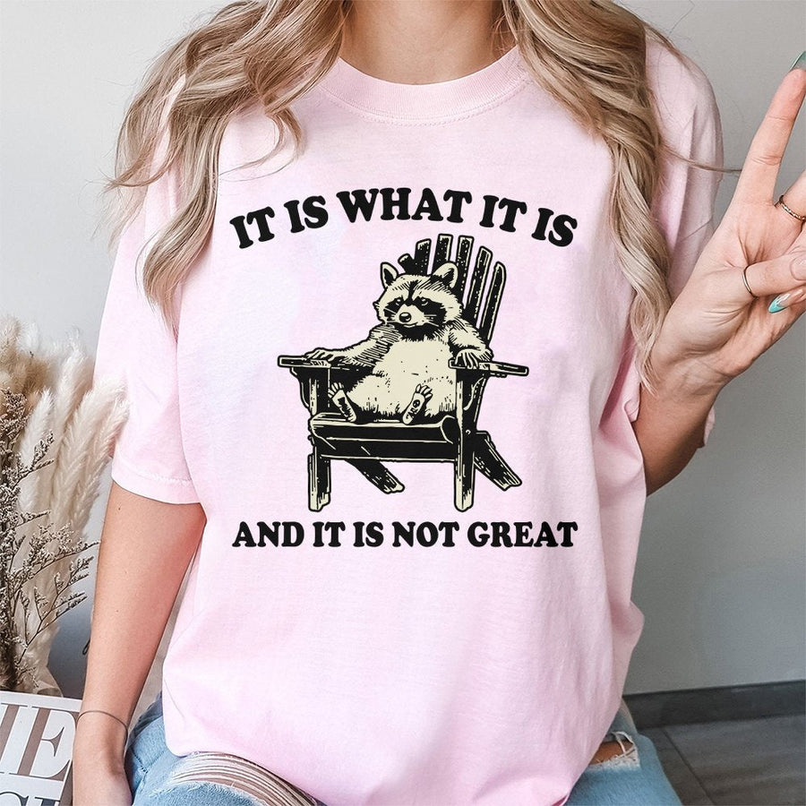 Funny Raccoon T-Shirt | It Is What It Is Meme Graphic | 100% Cotton Premium Tee | Sarcastic Animal Gift for Men and Women