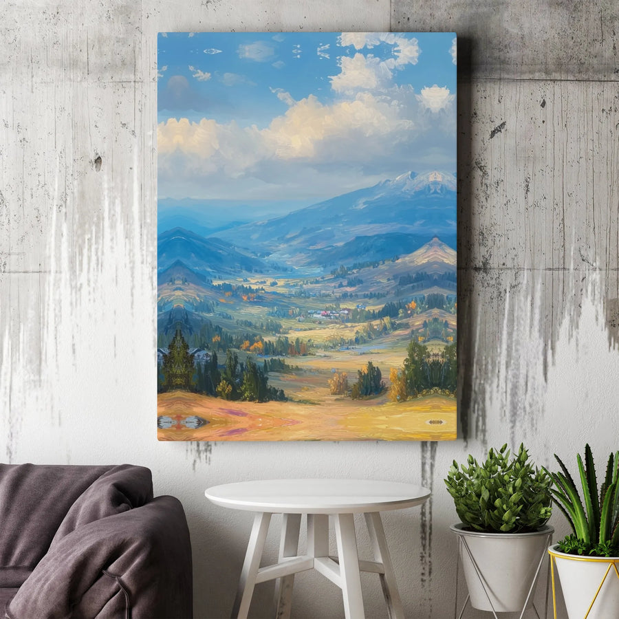 Mountain Landscape Wall Art | Painted Valley with Snow-Capped Peak | Gallery-Wrapped Premium Canvas | Modern Home Decor Gift for Nature Lovers