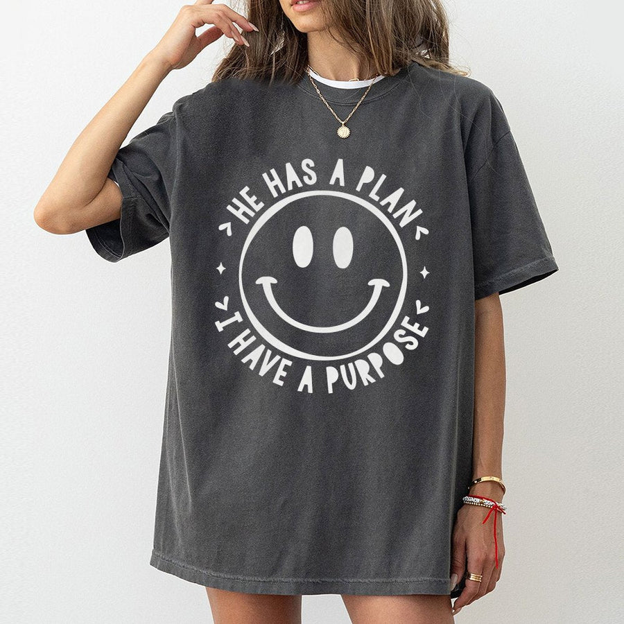 He Has A Plan I Have A Purpose T-Shirt | Smiley Face Christian Graphic Tee | Premium 100% Cotton Apparel | Faith-Based Gift For Men And Women