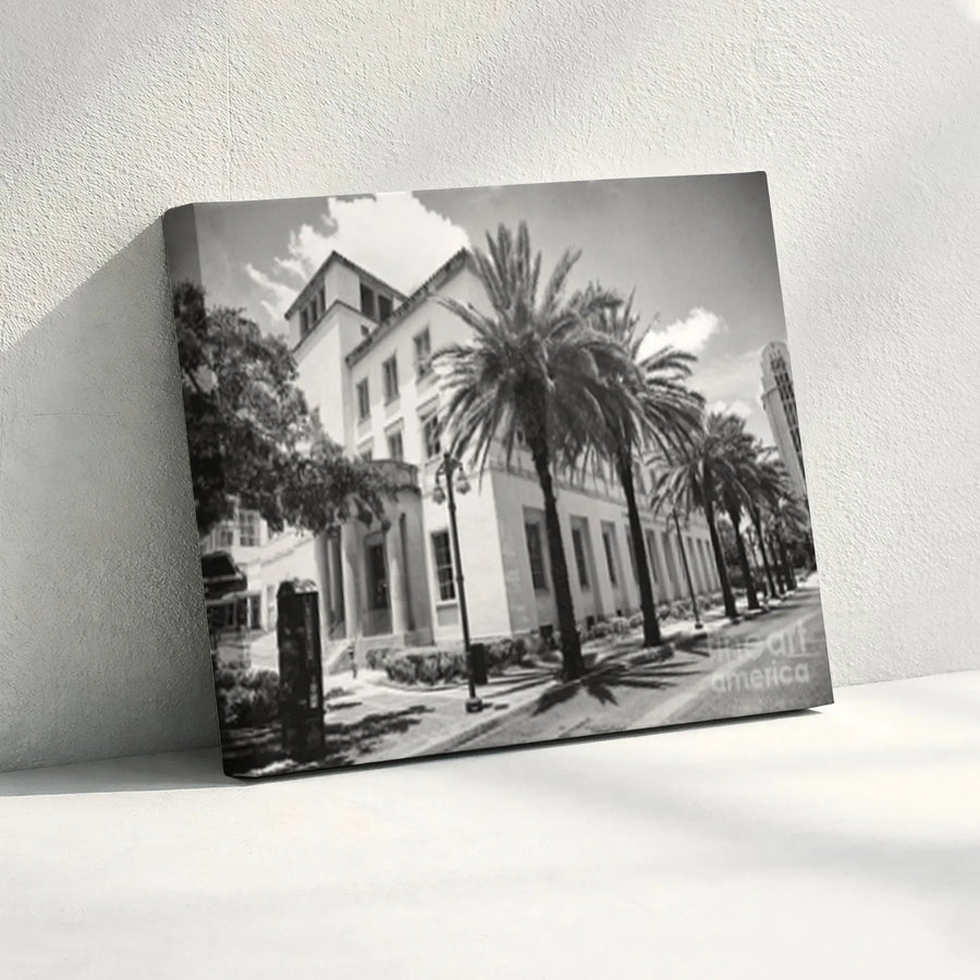 Vintage Post Office Canvas Wall Art | Black and White Architectural Photography Print | Premium Gallery Wrapped Canvas | Modern Home & Office Decor