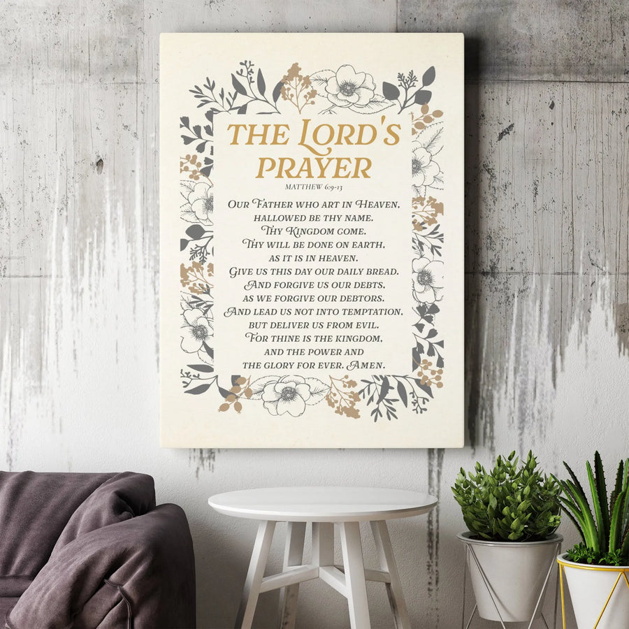 The Lord's Prayer Wall Art | Floral Matthew 6:9-13 Scripture Canvas | Premium Fade-Resistant Print | Christian Home Decor Gift