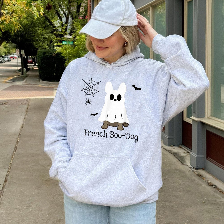French Bulldog Ghost Hoodie | Cute Frenchie Boo-Dog Graphic | Premium Cotton Blend | Halloween Gift for Dog Lovers