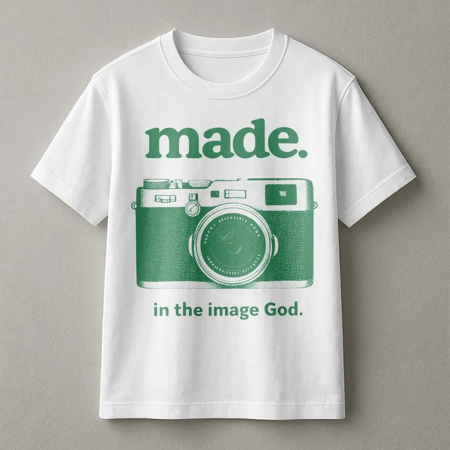 Made In The Image God T-Shirt | Vintage Camera Graphic Print | 100% Cotton Premium Tee | Christian Religious Gift For Men And Women