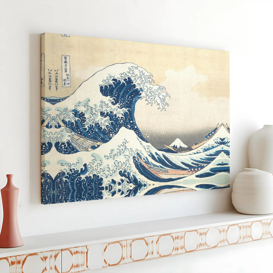 The Great Wave Off Kanagawa Canvas Wall Art | Hokusai Japanese Ukiyo-e Print | Gallery Wrap 1.25 Inch Wood Frame | Premium Living Room Office Decor Gift