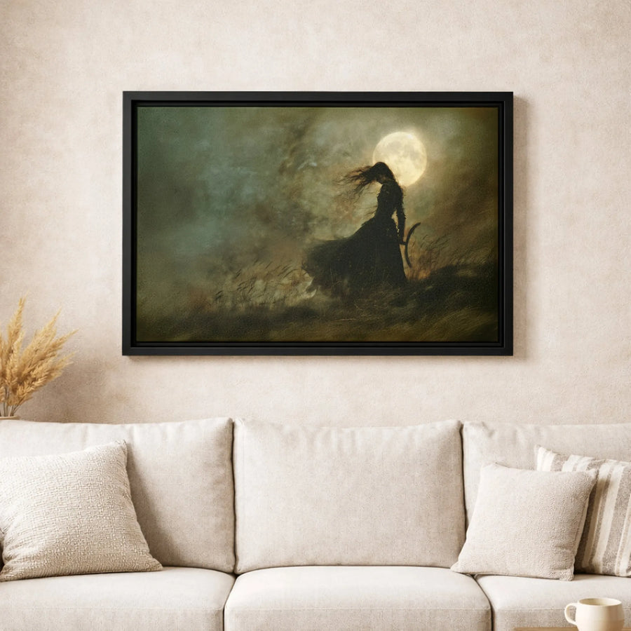 Gothic Fantasy Wall Art | Female Archer Moon Silhouette Canvas | Premium Gallery-Wrapped Print | Moody Dark Academia Home Decor