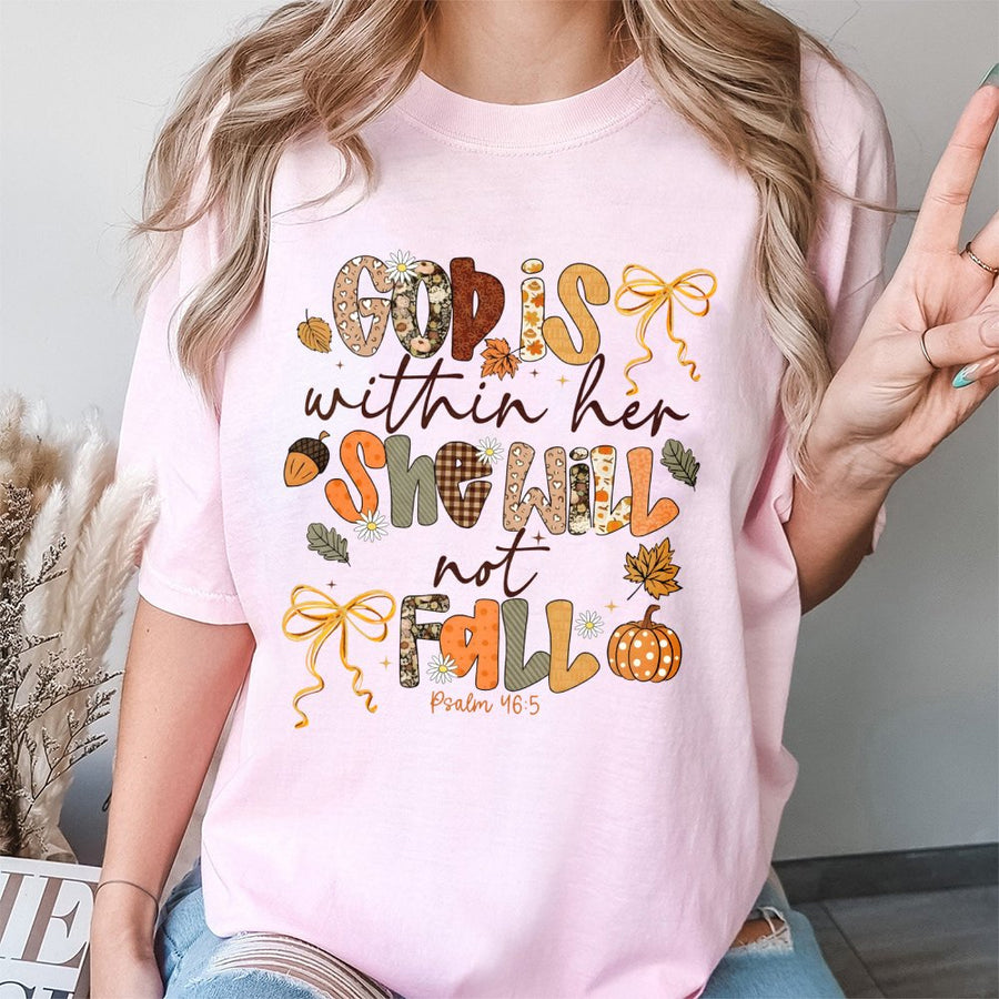 God Is Within Her T-Shirt | Fall Aesthetic Christian Scripture Design | 100% Cotton Premium Tee | Faith-Based Gift for Women & Bible Verse Lovers