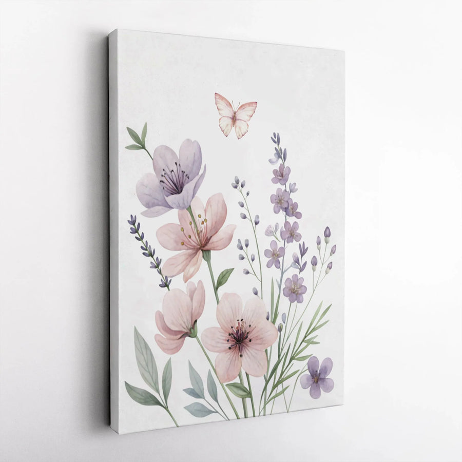 Watercolor Wildflower Canvas Print | Butterfly Floral Wall Art | Gallery Quality 1.25 Inch Profile | Botanical Decor For Home Or Office